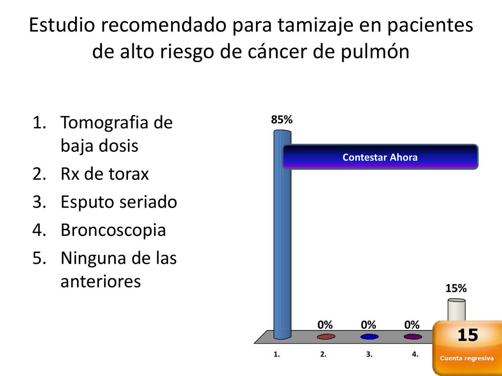Estudio recomendado para tamizaje en pacientes de alto riesgo de cáncer de pulmón