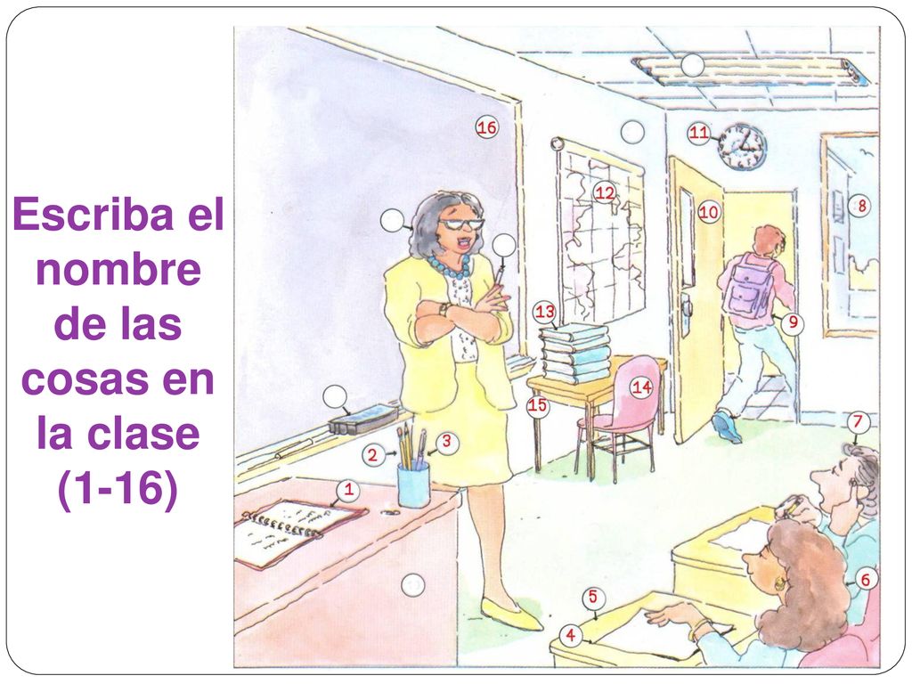 Escriba el nombre de las cosas en la clase (1-16)
