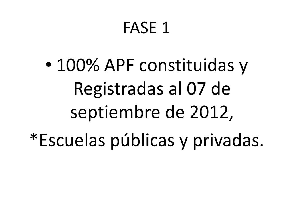 100% APF constituidas y Registradas al 07 de septiembre de 2012,