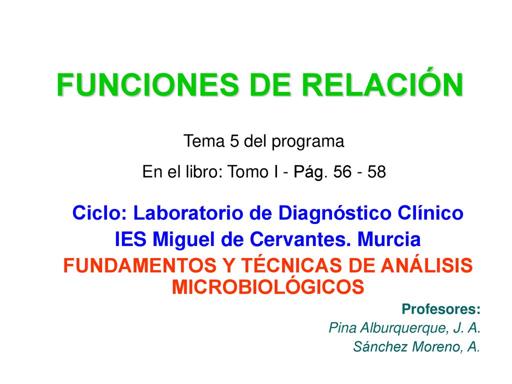FUNCIONES DE RELACIÓN Ciclo: Laboratorio de Diagnóstico Clínico
