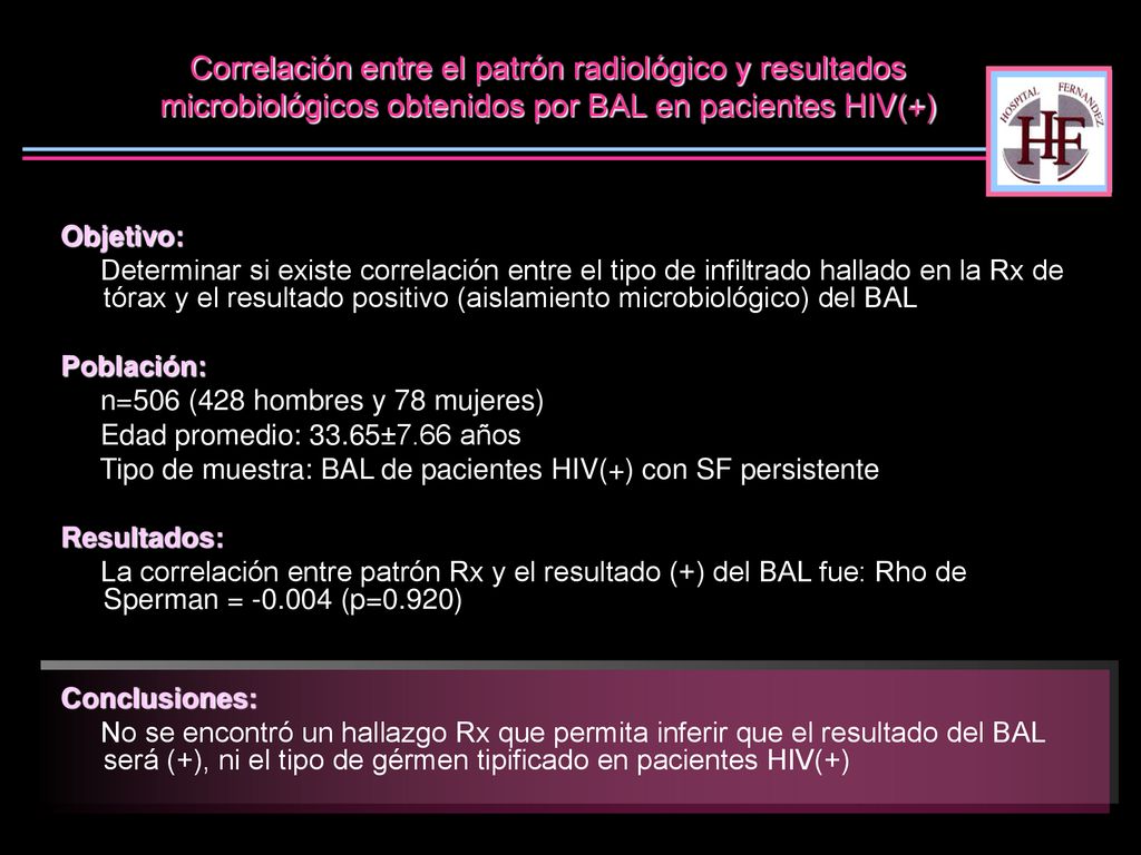 Correlación entre el patrón radiológico y resultados microbiológicos obtenidos por BAL en pacientes HIV(+)