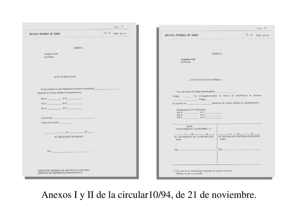 Anexos I y II de la circular10/94, de 21 de noviembre.