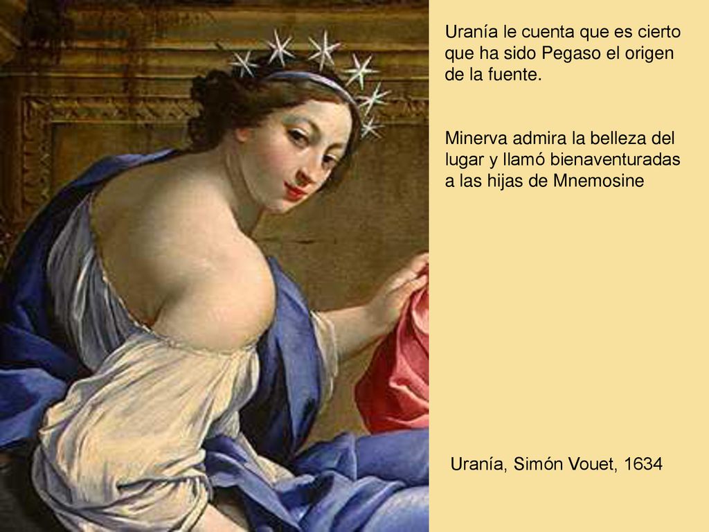 Uranía le cuenta que es cierto que ha sido Pegaso el origen de la fuente.