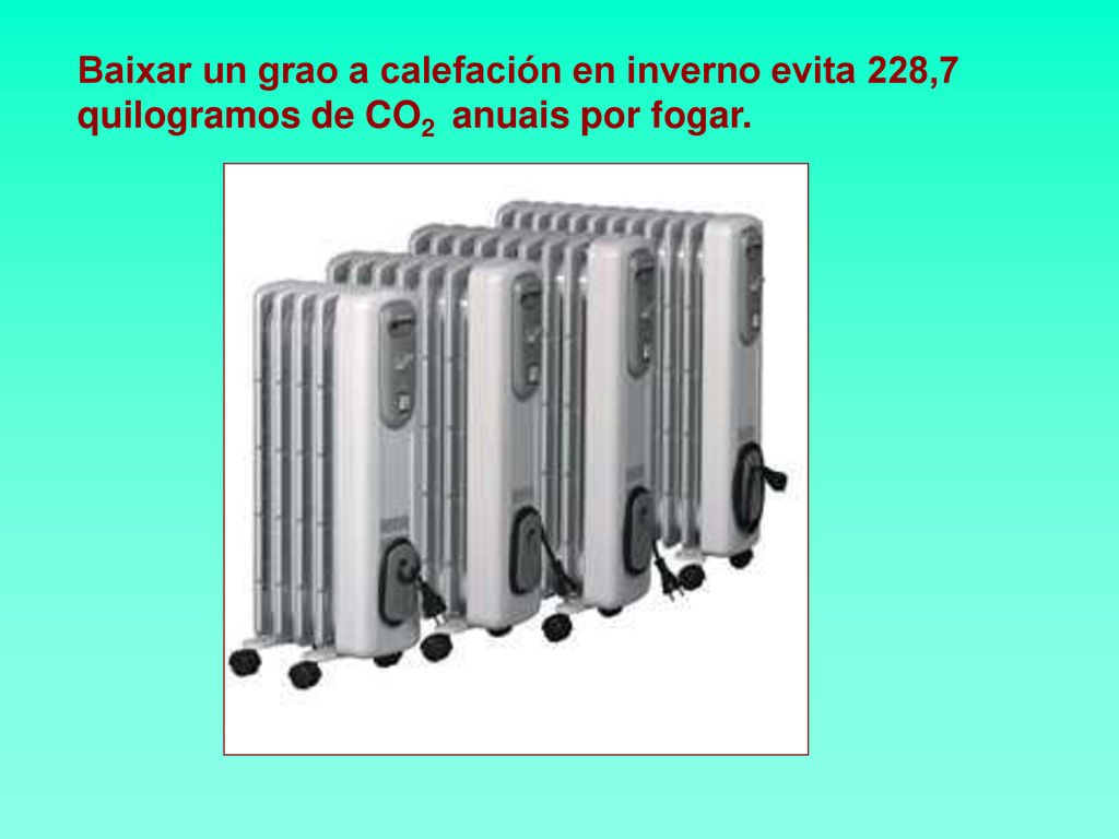 Baixar un grao a calefación en inverno evita 228,7 quilogramos de CO2 anuais por fogar.