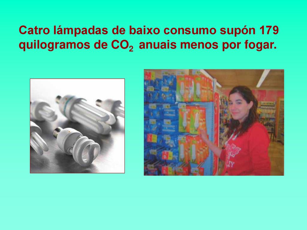Catro lámpadas de baixo consumo supón 179 quilogramos de CO2 anuais menos por fogar.