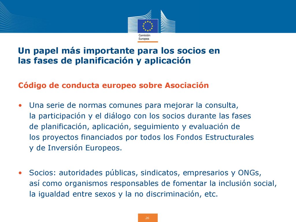 Un papel más importante para los socios en las fases de planificación y aplicación