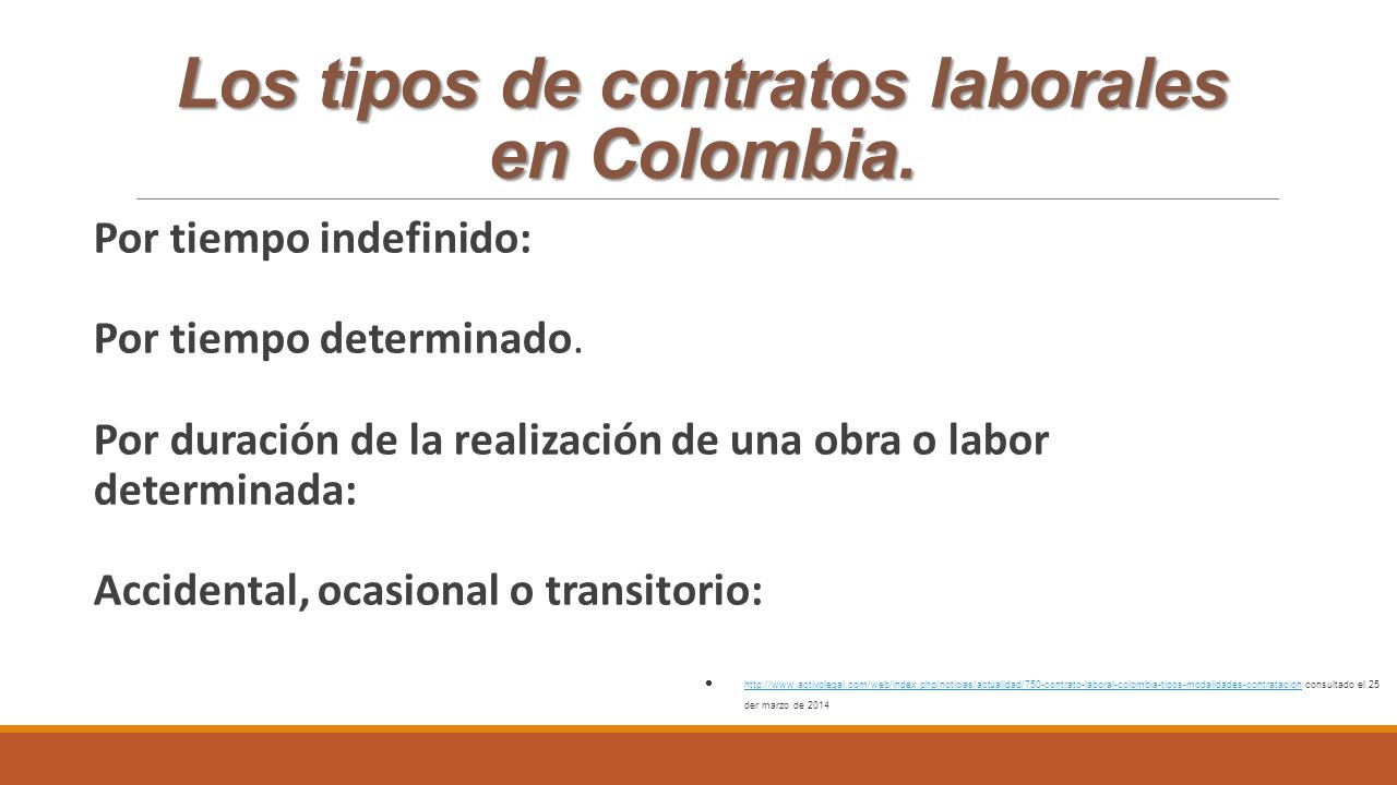 Los tipos de contratos laborales en Colombia.