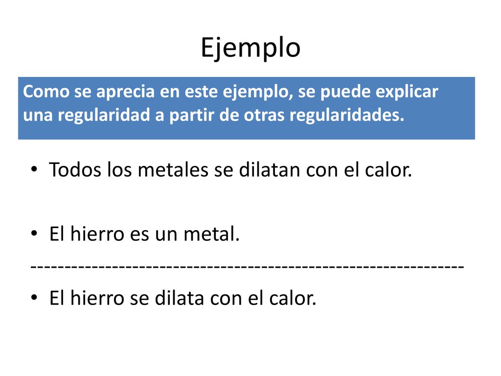 Ejemplo Todos los metales se dilatan con el calor.