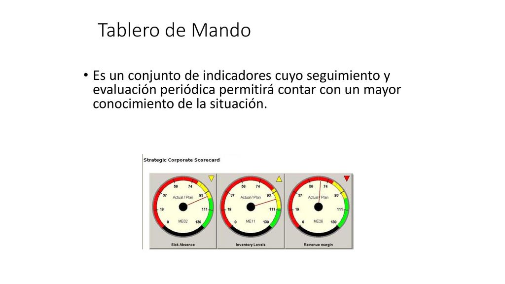 Tablero de Mando Es un conjunto de indicadores cuyo seguimiento y evaluación periódica permitirá contar con un mayor conocimiento de la situación.