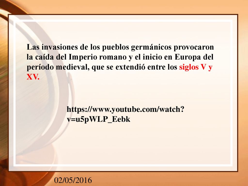 Las invasiones de los pueblos germánicos provocaron la caída del Imperio romano y el inicio en Europa del período medieval, que se extendió entre los siglos V y XV.