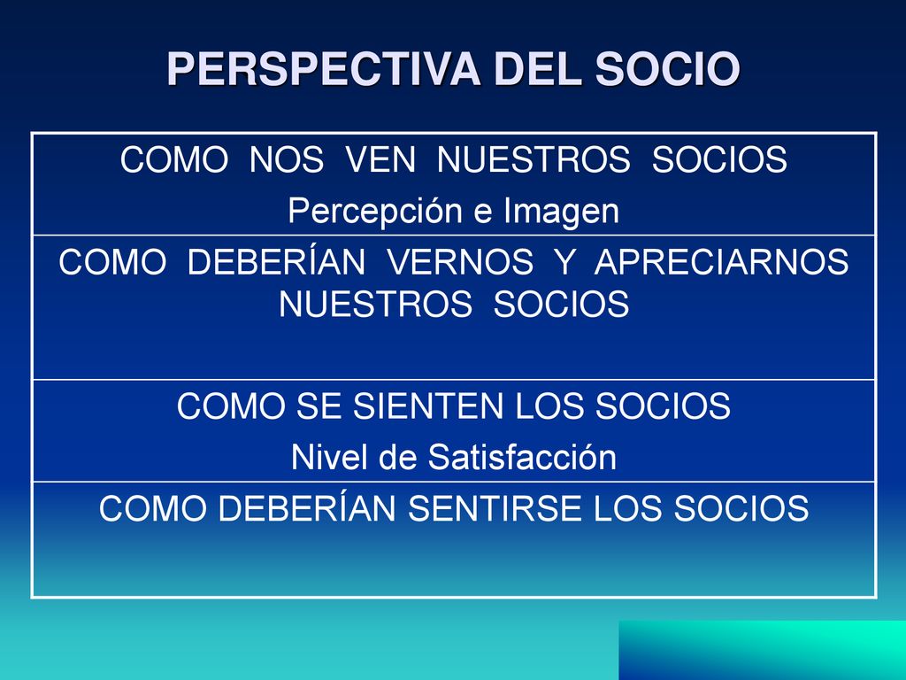 PERSPECTIVA DEL SOCIO COMO NOS VEN NUESTROS SOCIOS Percepción e Imagen