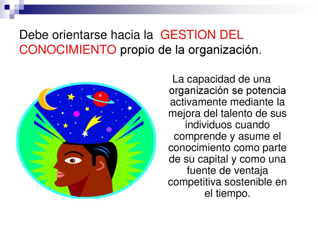 Debe orientarse hacia la GESTION DEL CONOCIMIENTO propio de la organización.