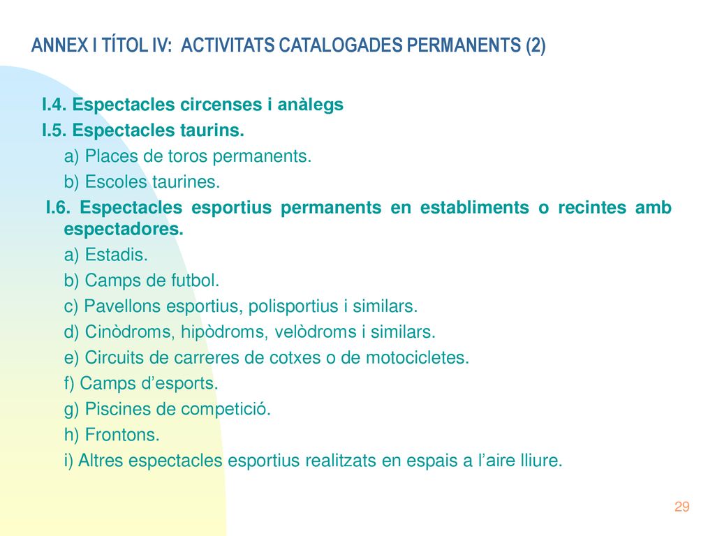 ANNEX I TÍTOL IV: ACTIVITATS CATALOGADES PERMANENTS (2)