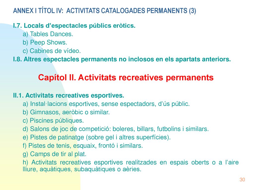 ANNEX I TÍTOL IV: ACTIVITATS CATALOGADES PERMANENTS (3)