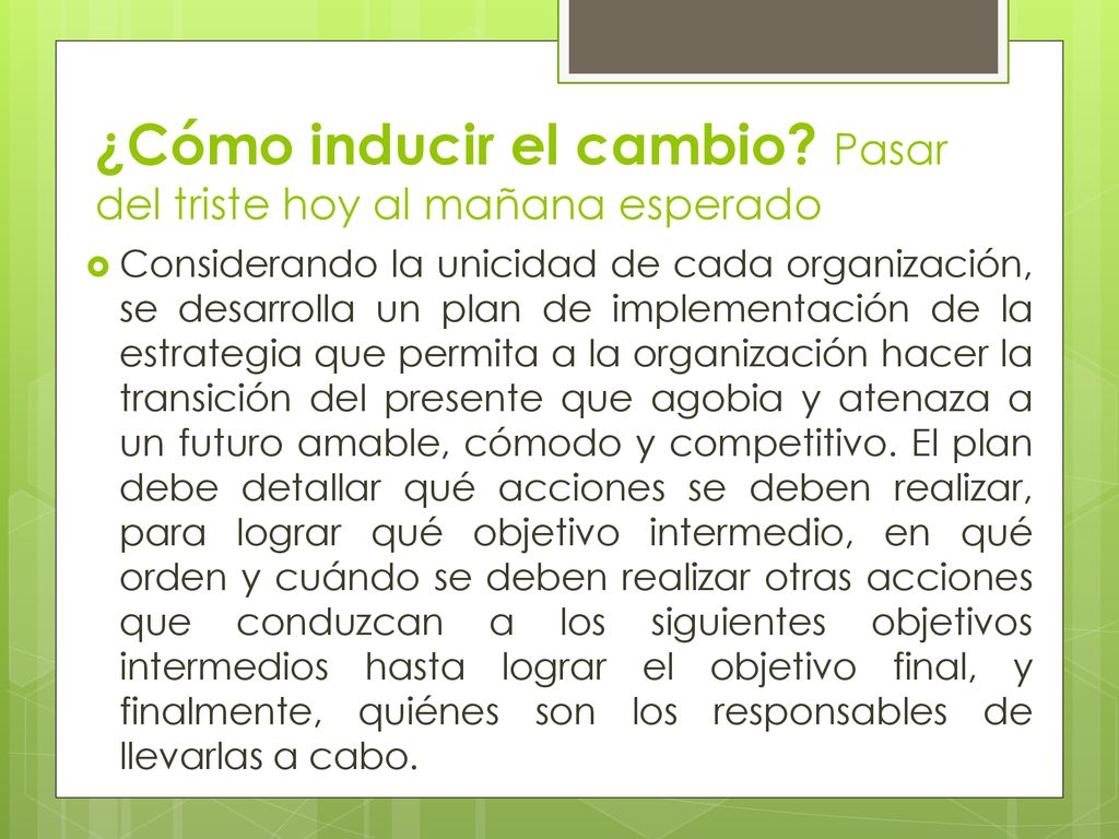 ¿Cómo inducir el cambio Pasar del triste hoy al mañana esperado