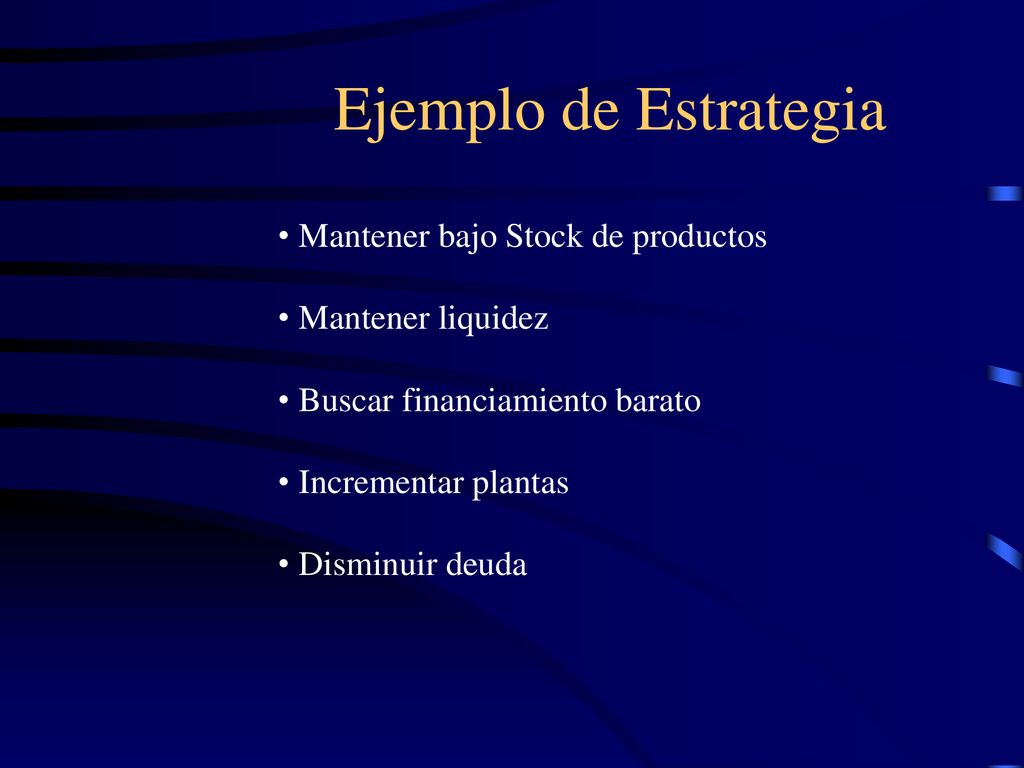 Ejemplo de Estrategia Mantener bajo Stock de productos