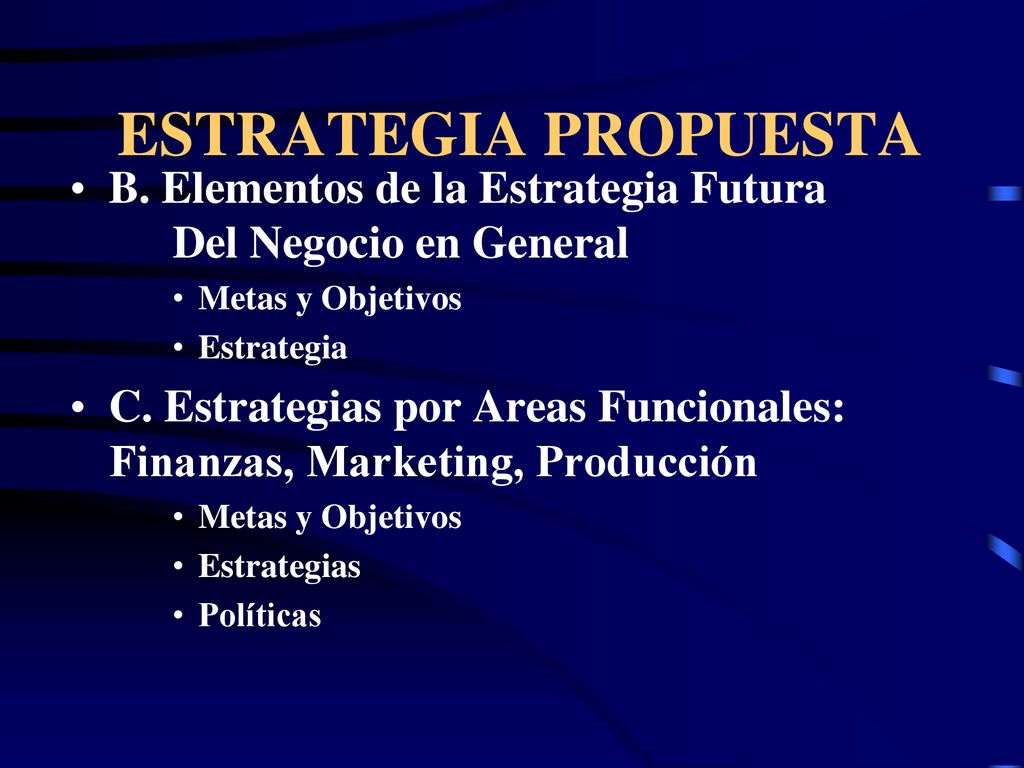 ESTRATEGIA PROPUESTA B. Elementos de la Estrategia Futura Del Negocio en General. Metas y Objetivos.