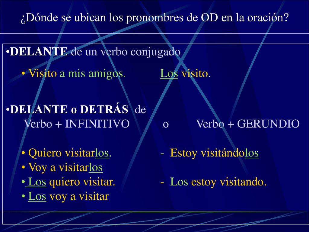 ¿Dónde se ubican los pronombres de OD en la oración