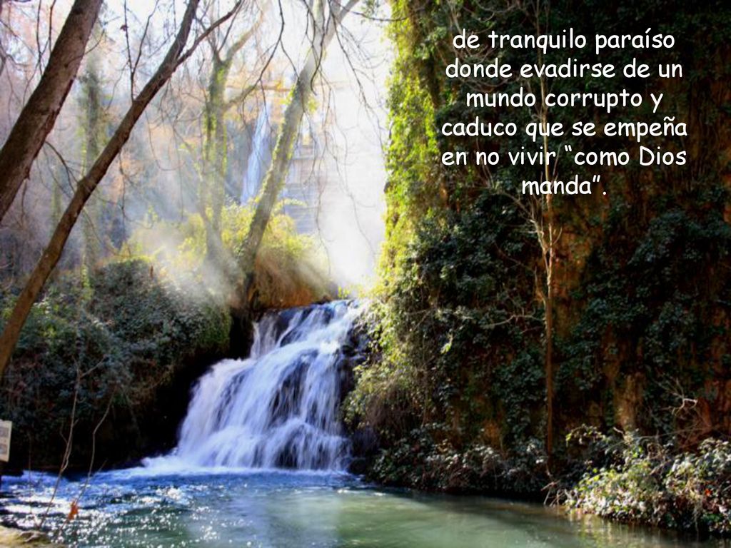 de tranquilo paraíso donde evadirse de un mundo corrupto y caduco que se empeña en no vivir como Dios manda .