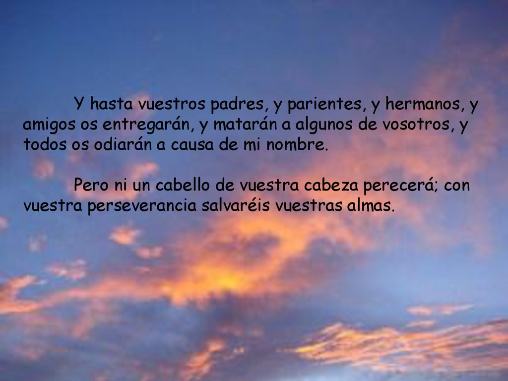 Y hasta vuestros padres, y parientes, y hermanos, y amigos os entregarán, y matarán a algunos de vosotros, y todos os odiarán a causa de mi nombre.