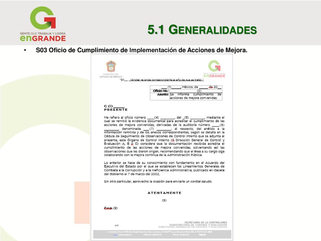 5.1 Generalidades S03 Oficio de Cumplimiento de Implementación de Acciones de Mejora.