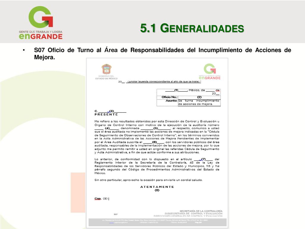 5.1 Generalidades S07 Oficio de Turno al Área de Responsabilidades del Incumplimiento de Acciones de Mejora.