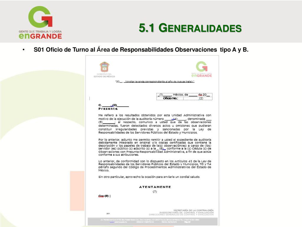 5.1 Generalidades S01 Oficio de Turno al Área de Responsabilidades Observaciones tipo A y B.
