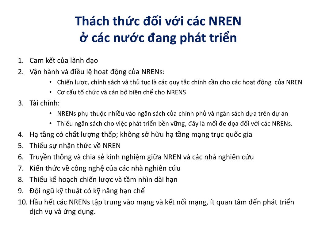 Thách thức đối với các NREN ở các nước đang phát triển