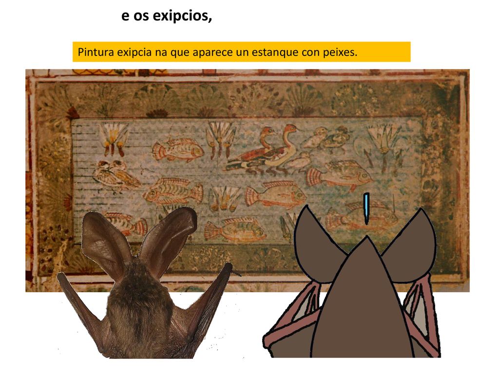 e os exipcios, Pintura exipcia na que aparece un estanque con peixes.
