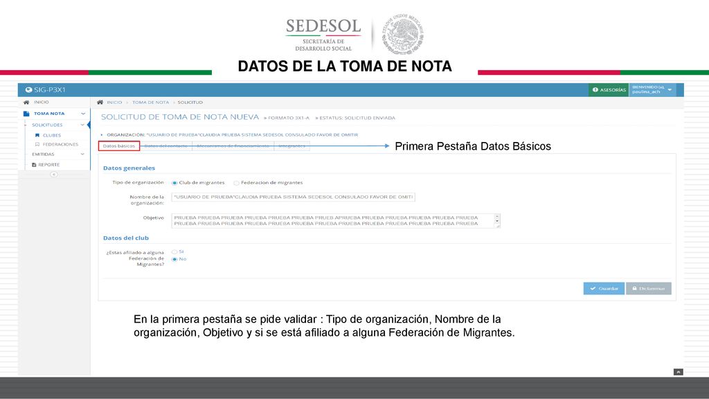 DATOS DE LA TOMA DE NOTA Primera Pestaña Datos Básicos
