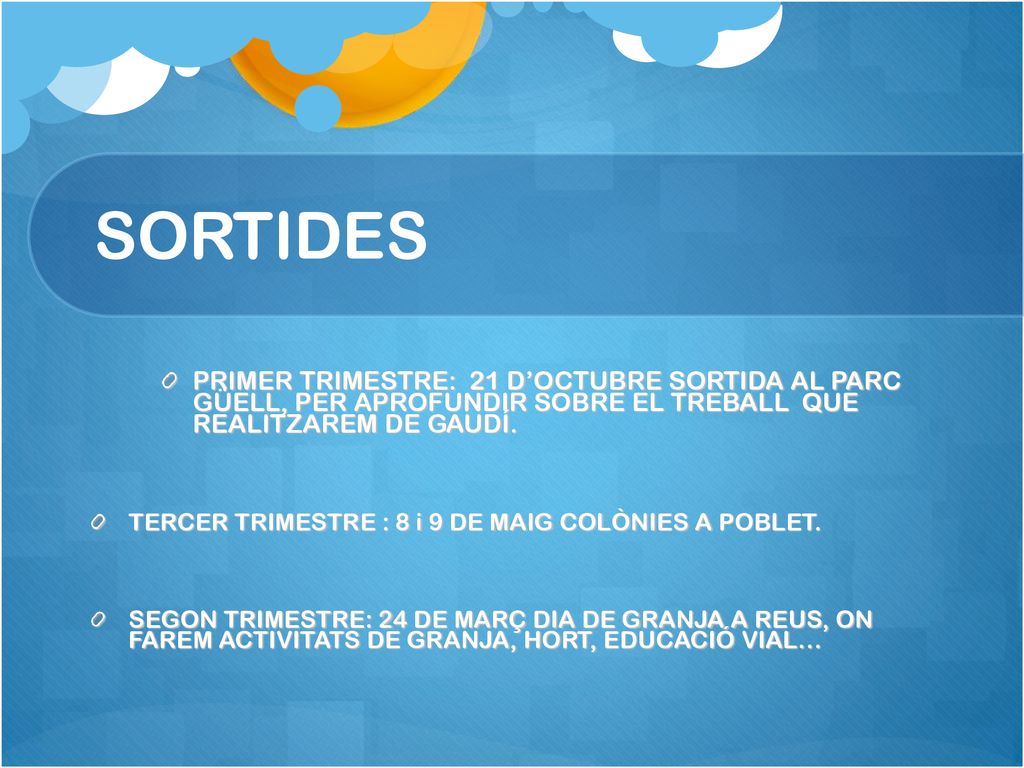 SORTIDES PRIMER TRIMESTRE: 21 D’OCTUBRE SORTIDA AL PARC GÜELL, PER APROFUNDIR SOBRE EL TREBALL QUE REALITZAREM DE GAUDÍ.