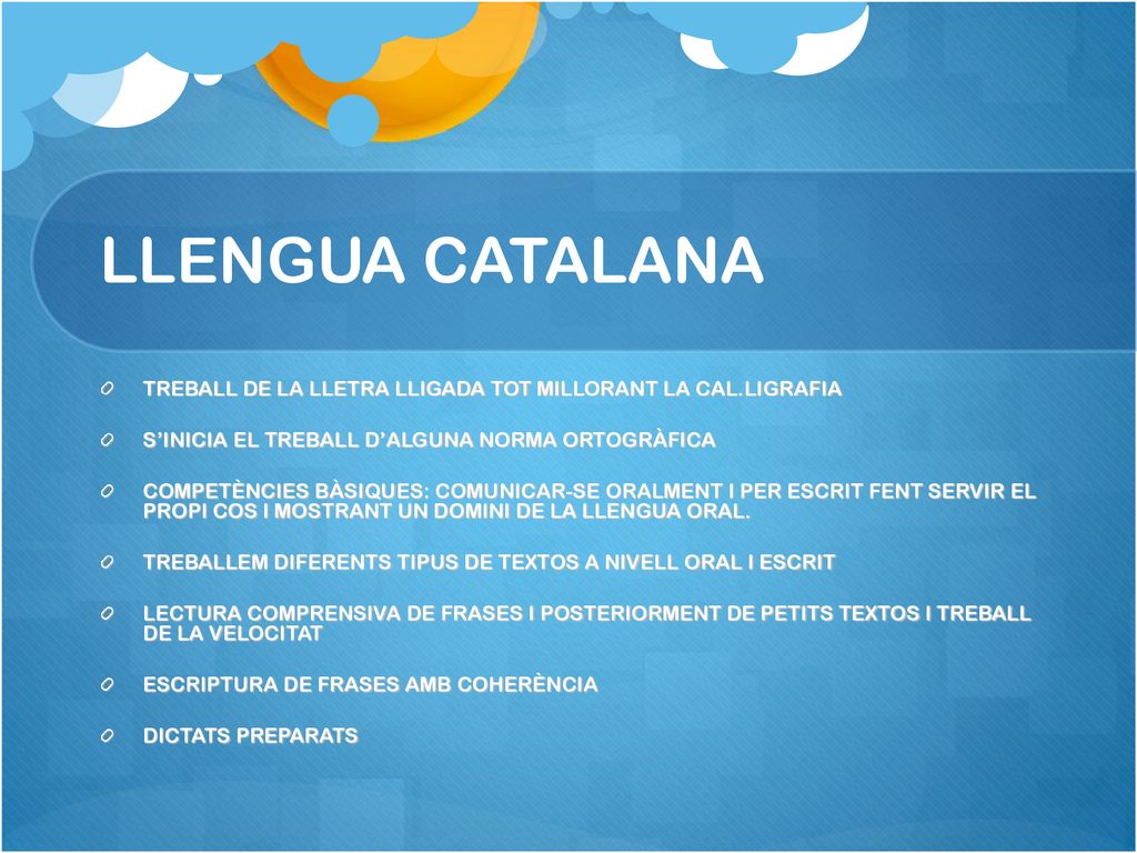 LLENGUA CATALANA TREBALL DE LA LLETRA LLIGADA TOT MILLORANT LA CAL.LIGRAFIA. S’INICIA EL TREBALL D’ALGUNA NORMA ORTOGRÀFICA.