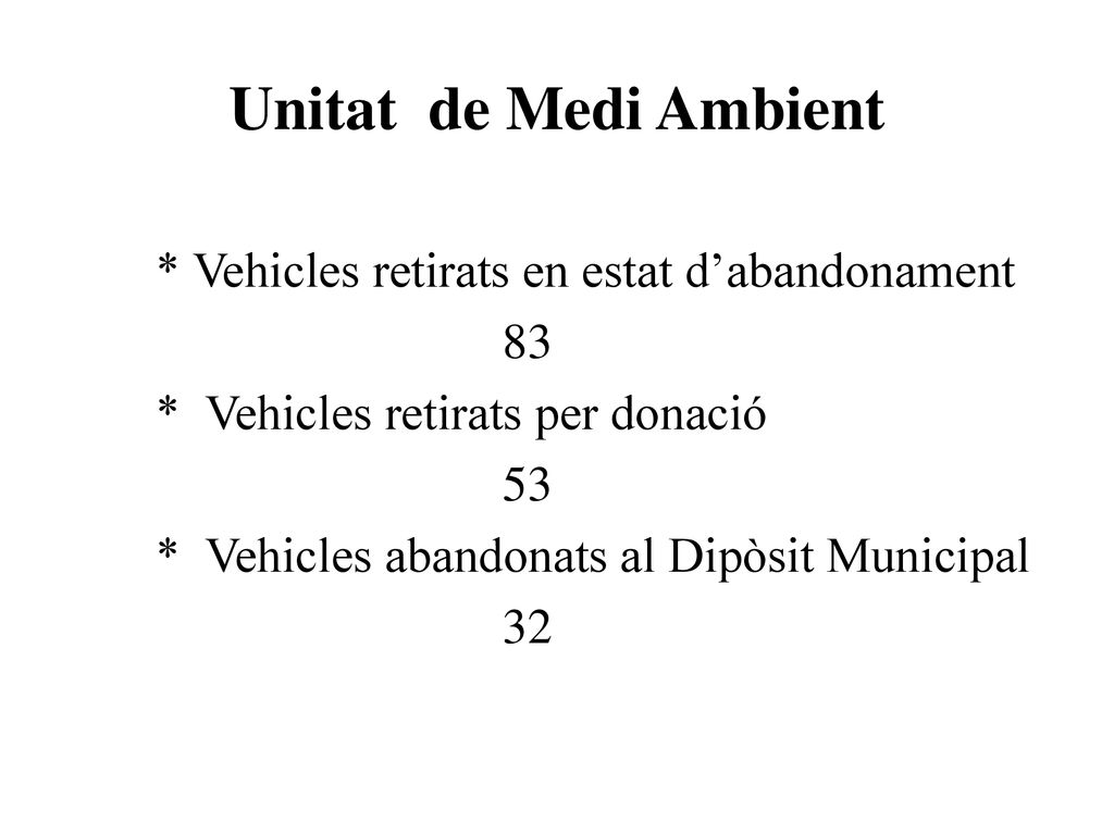 Unitat de Medi Ambient * Vehicles retirats en estat d’abandonament 83