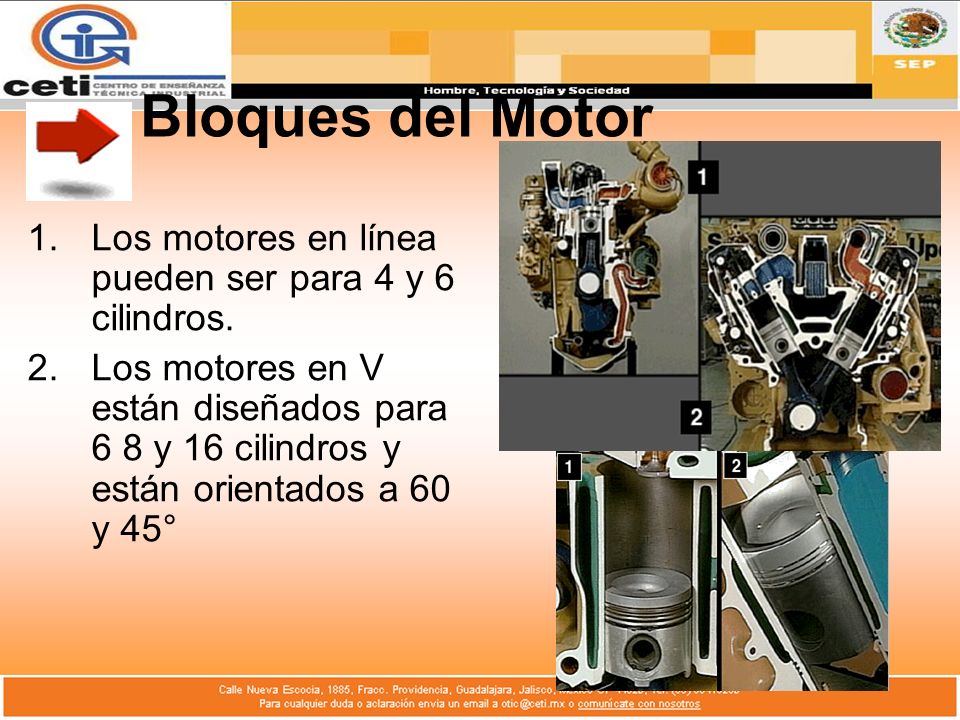 Bloques del Motor Los motores en línea pueden ser para 4 y 6 cilindros.