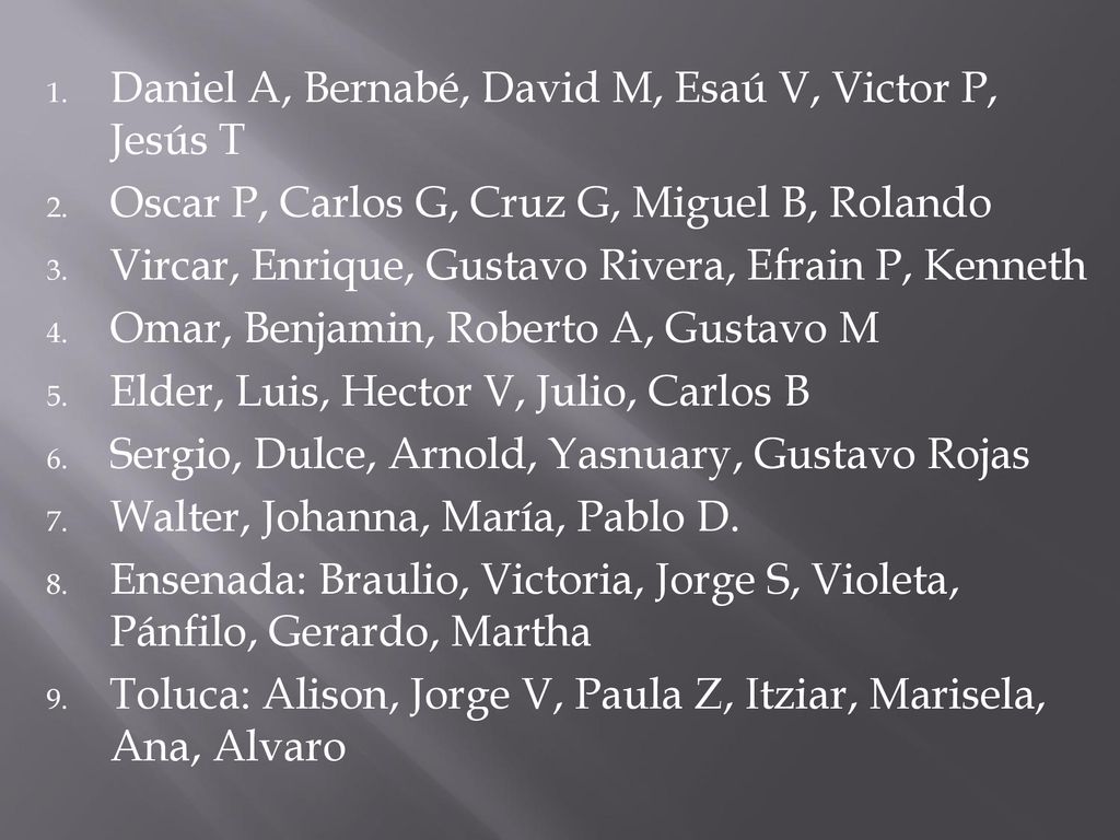 Daniel A, Bernabé, David M, Esaú V, Victor P, Jesús T