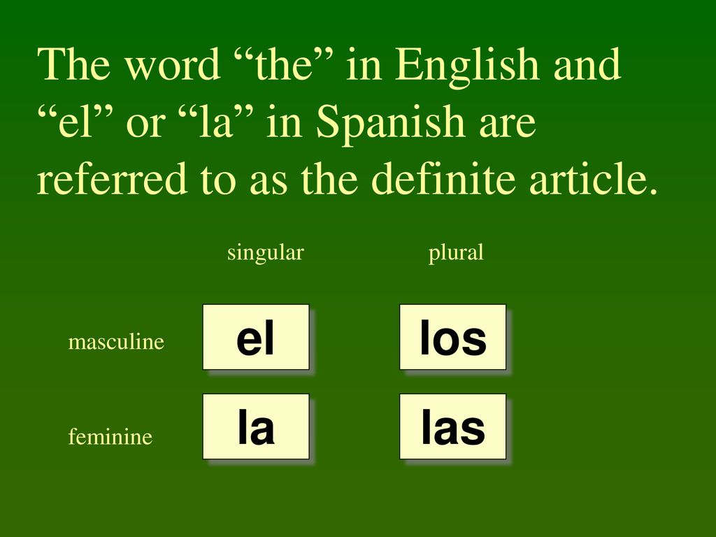 The word the in English and el or la in Spanish are referred to as the definite article.