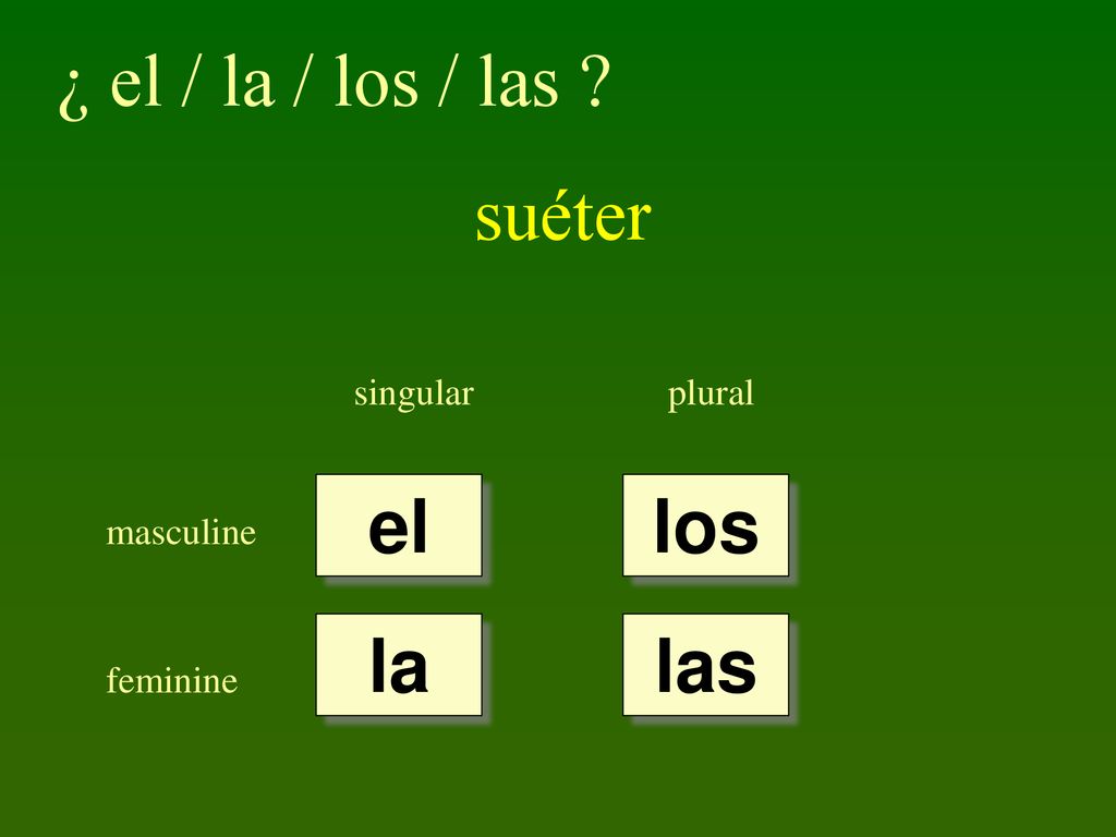 ¿ el / la / los / las suéter el los la las singular plural masculine