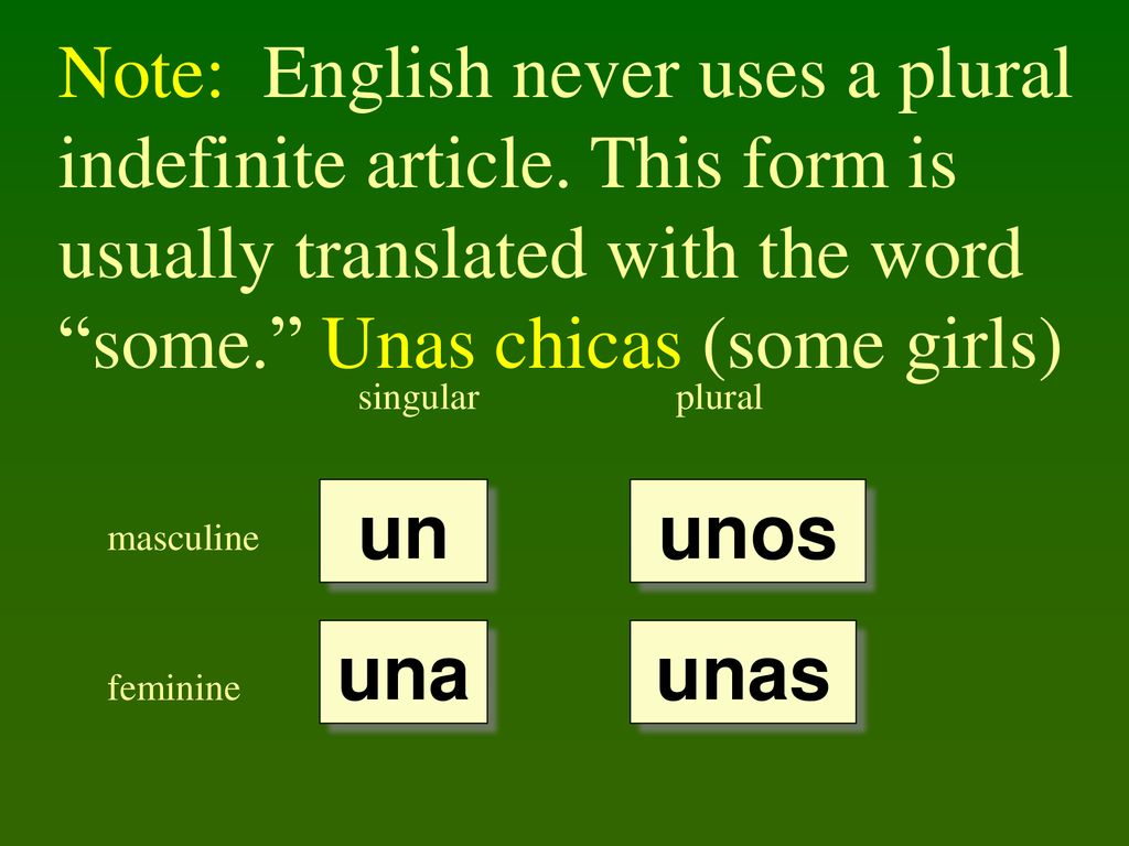 Note: English never uses a plural indefinite article