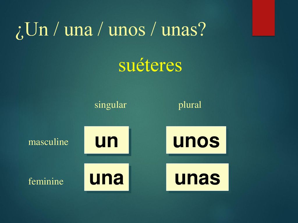¿Un / una / unos / unas suéteres un unos una unas singular plural