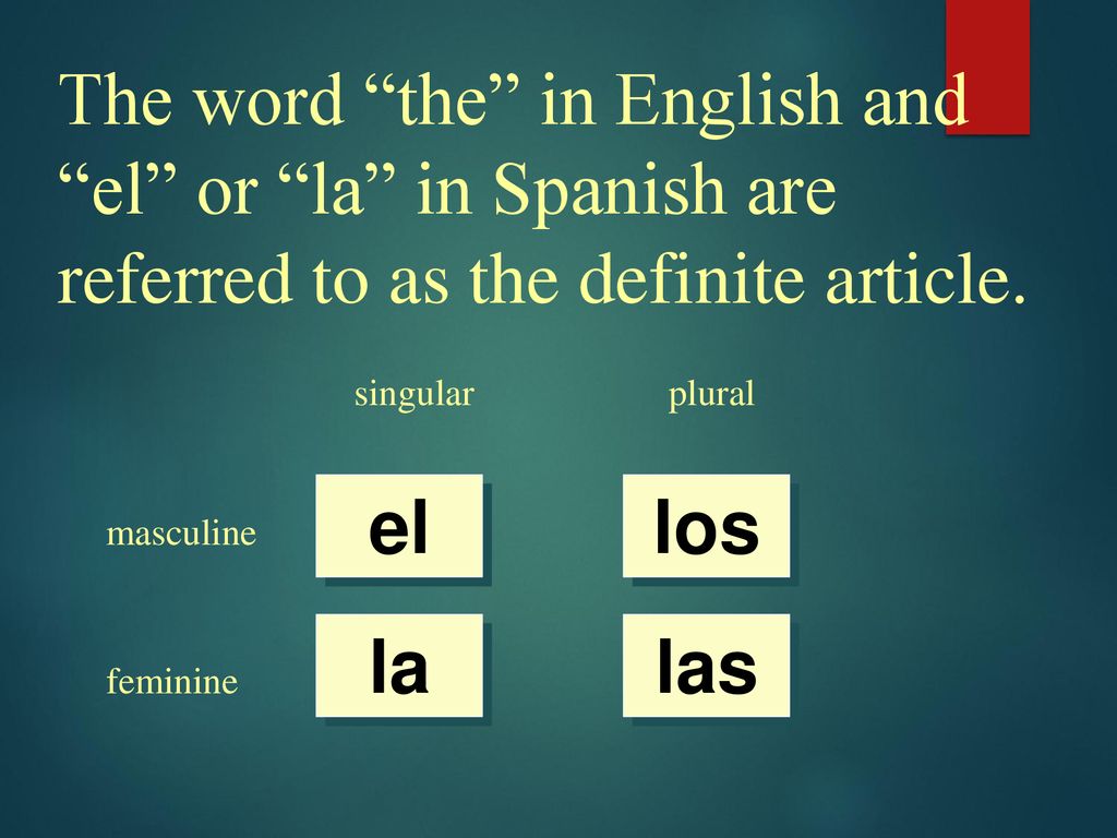 The word the in English and el or la in Spanish are referred to as the definite article.