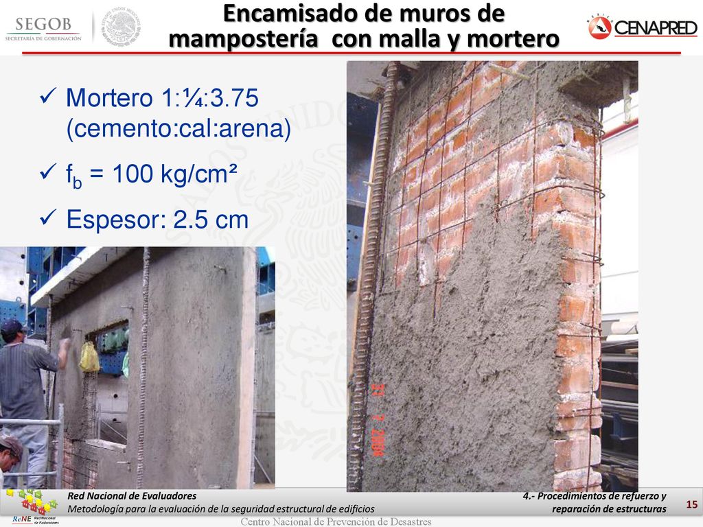 Encamisado de muros de mampostería con malla y mortero