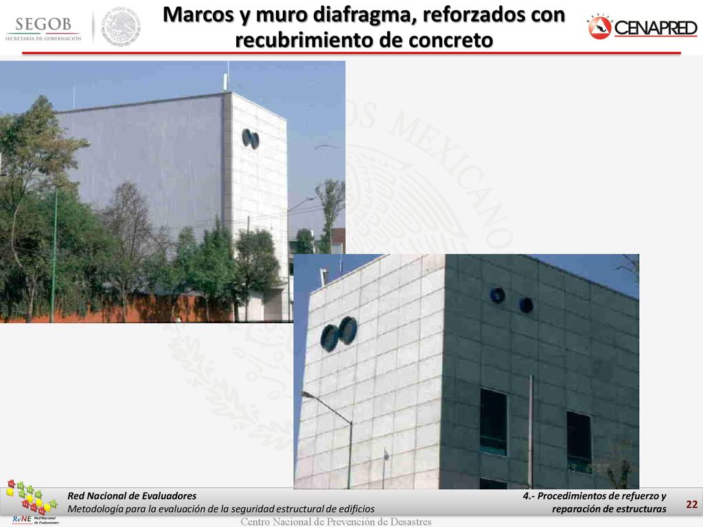 Marcos y muro diafragma, reforzados con recubrimiento de concreto