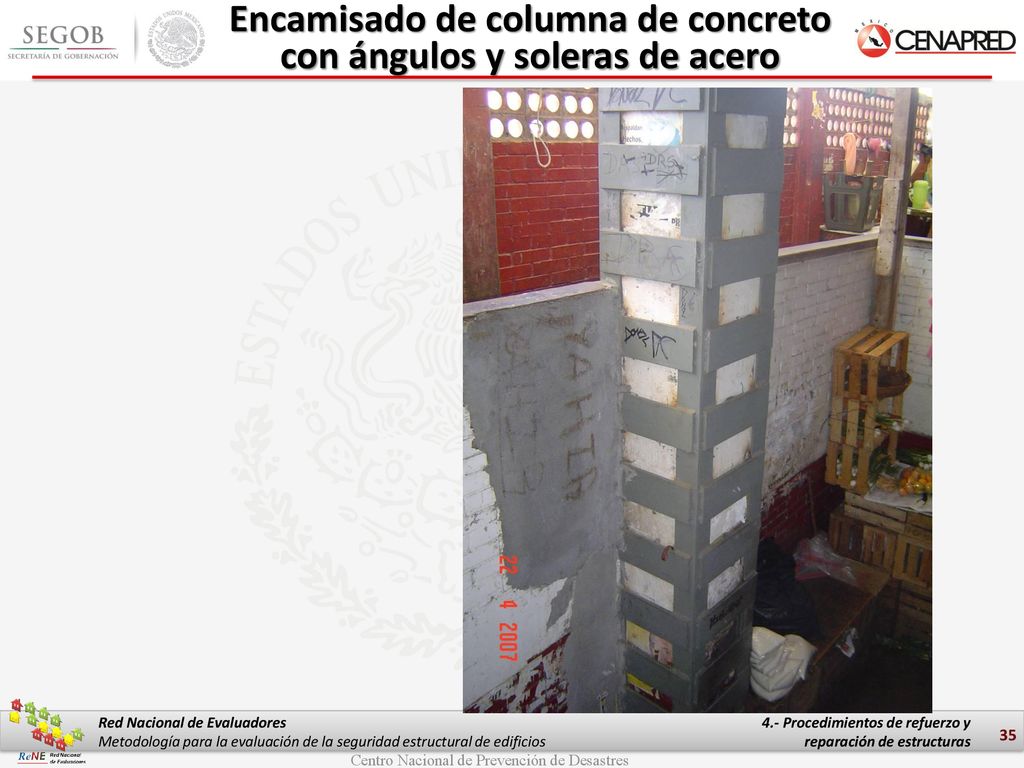 Encamisado de columna de concreto con ángulos y soleras de acero