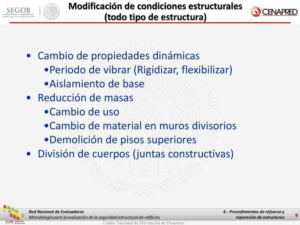 Modificación de condiciones estructurales (todo tipo de estructura)