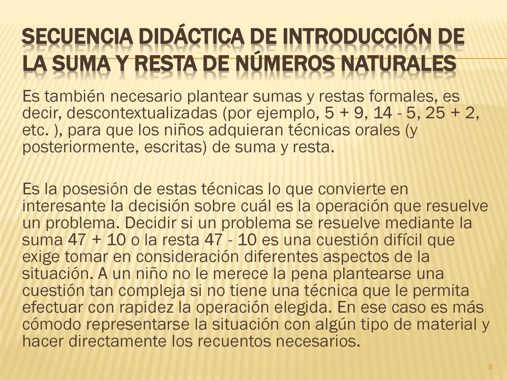 Secuencia didáctica de introducción de la suma y resta de números naturales
