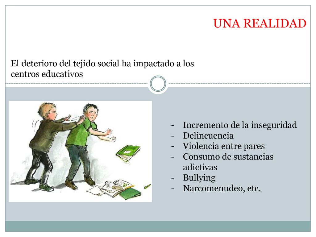 UNA REALIDAD El deterioro del tejido social ha impactado a los centros educativos. Incremento de la inseguridad.