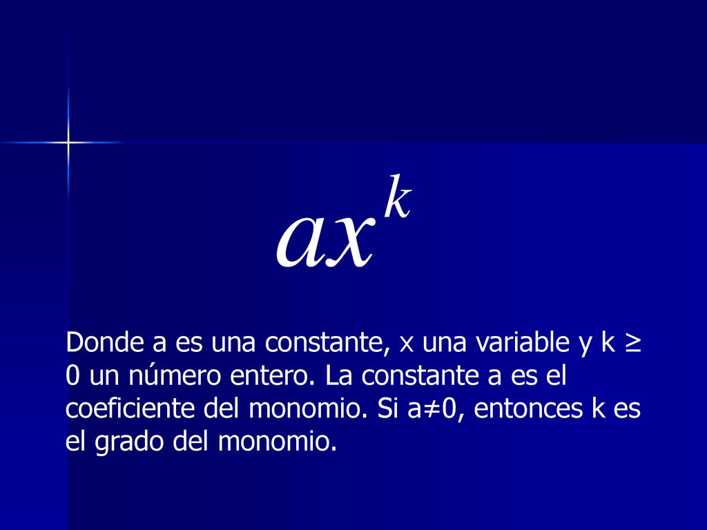 Donde a es una constante, x una variable y k ≥ 0 un número entero