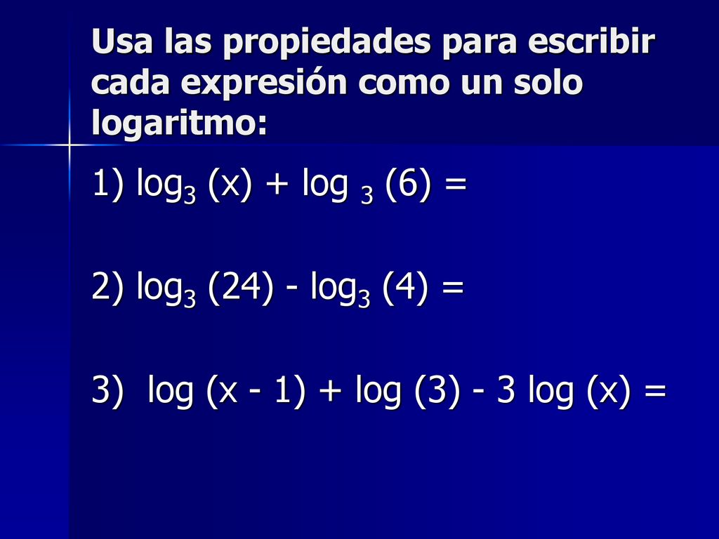 3) log (x - 1) + log (3) - 3 log (x) =