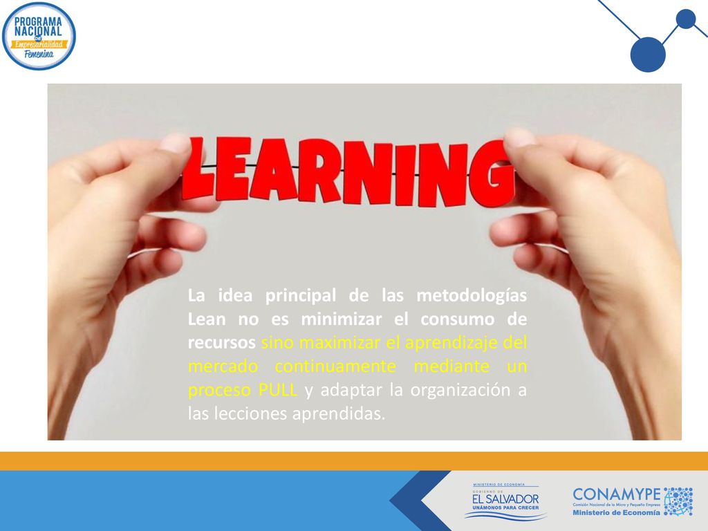 La idea principal de las metodologías Lean no es minimizar el consumo de recursos sino maximizar el aprendizaje del mercado continuamente mediante un proceso PULL y adaptar la organización a las lecciones aprendidas.