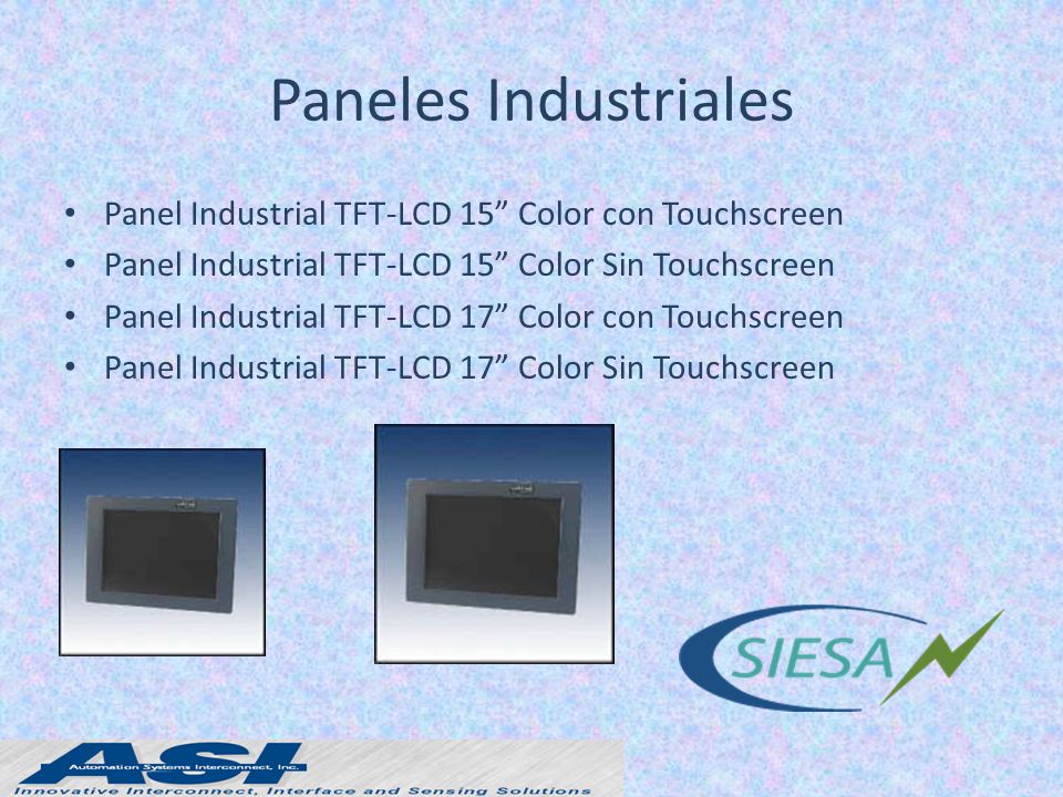 Paneles Industriales Panel Industrial TFT-LCD 15 Color con Touchscreen. Panel Industrial TFT-LCD 15 Color Sin Touchscreen.